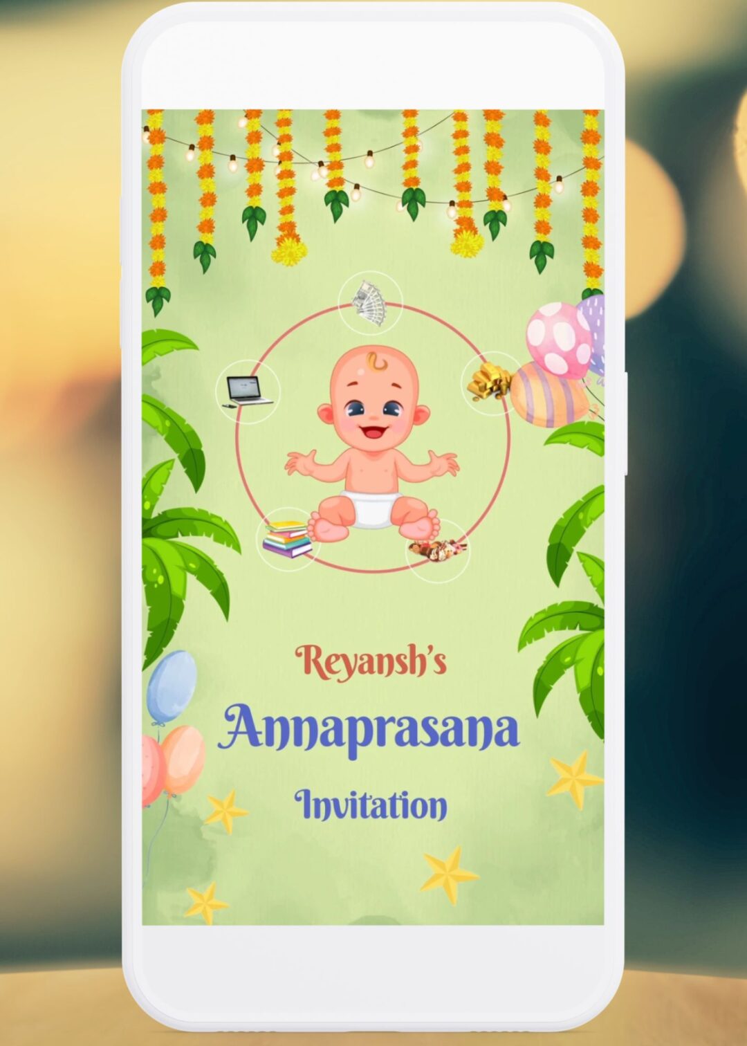 Annaprashana/Rice Feeding Ceremony Invitation with Animated Baby Cartoon Theme - RC242856