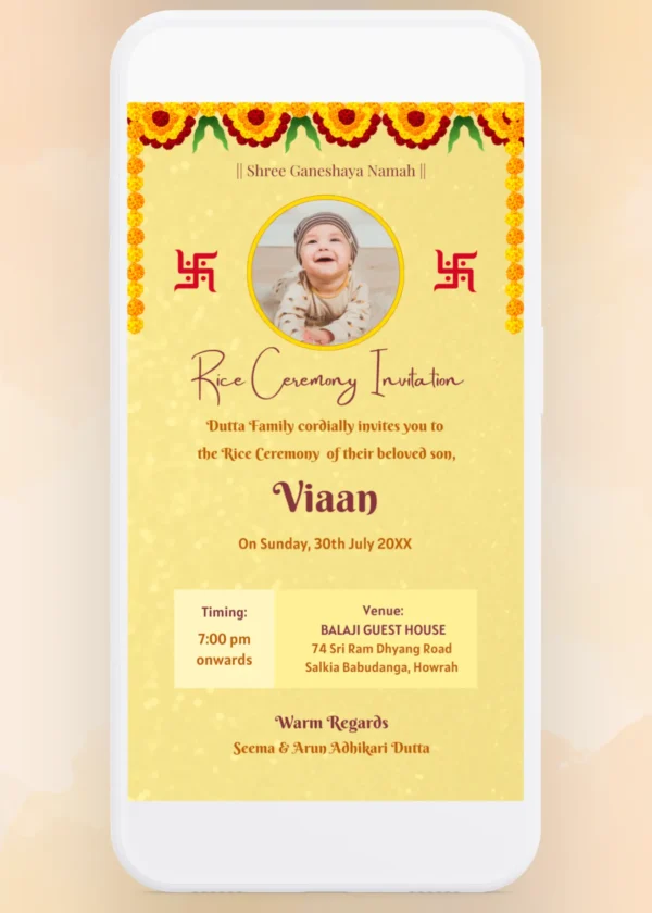 Rice Ceremony Invitation Card RC243242 - Editable Canva Template