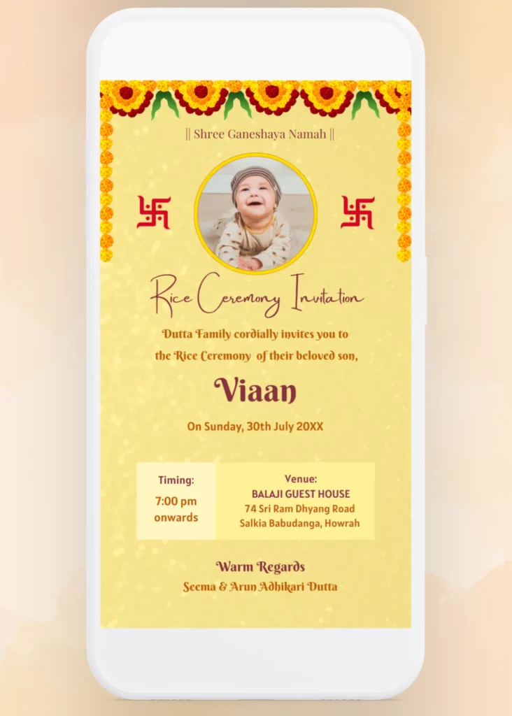 Rice Ceremony Invitation Card RC243242 - Editable Canva Template