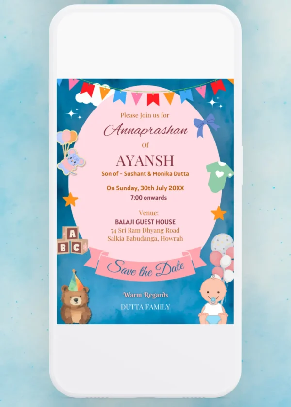 Editable Annaprashan /Rice Ceremony Invitation Digital E-Card Template - Green Fx
