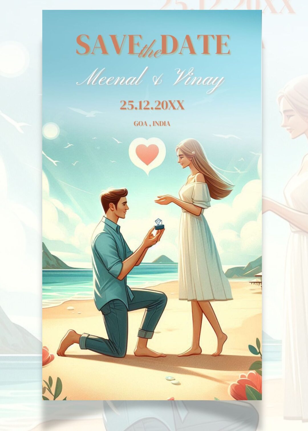 Wedding Save the Date e-card with a Proposal Scene | Design Code: S248817