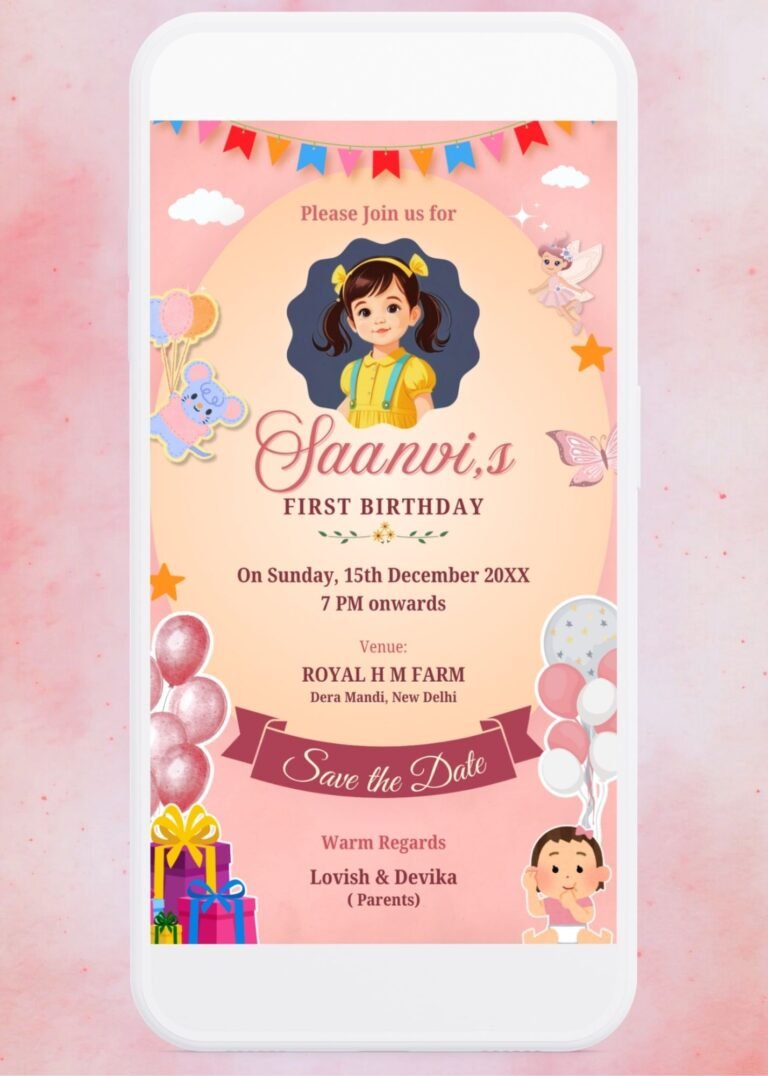 First Birthday Invitation for Girls – Canva Editable Template Design Code: B255065