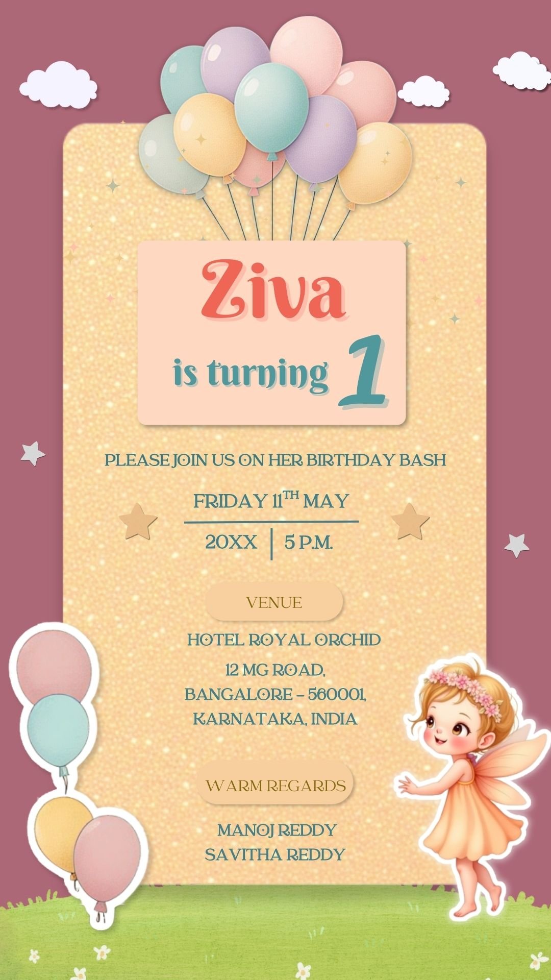 First Birthday Invitation card For girl Purple Background B255979