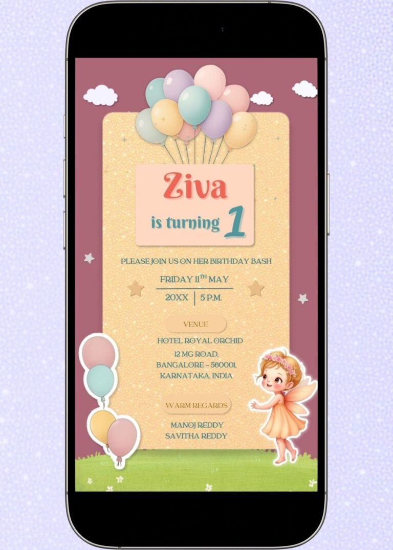 First Birthday Invitation Card for Baby Girl | Canva Editable Template B255979