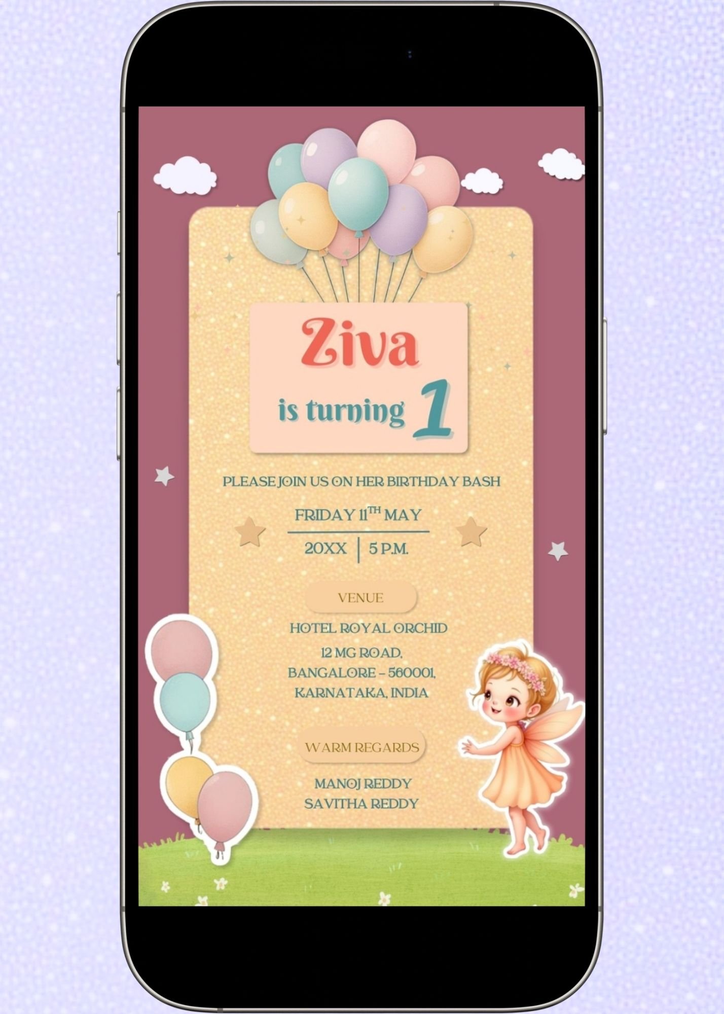 First Birthday Invitation card for girls B255979 smartphone preview