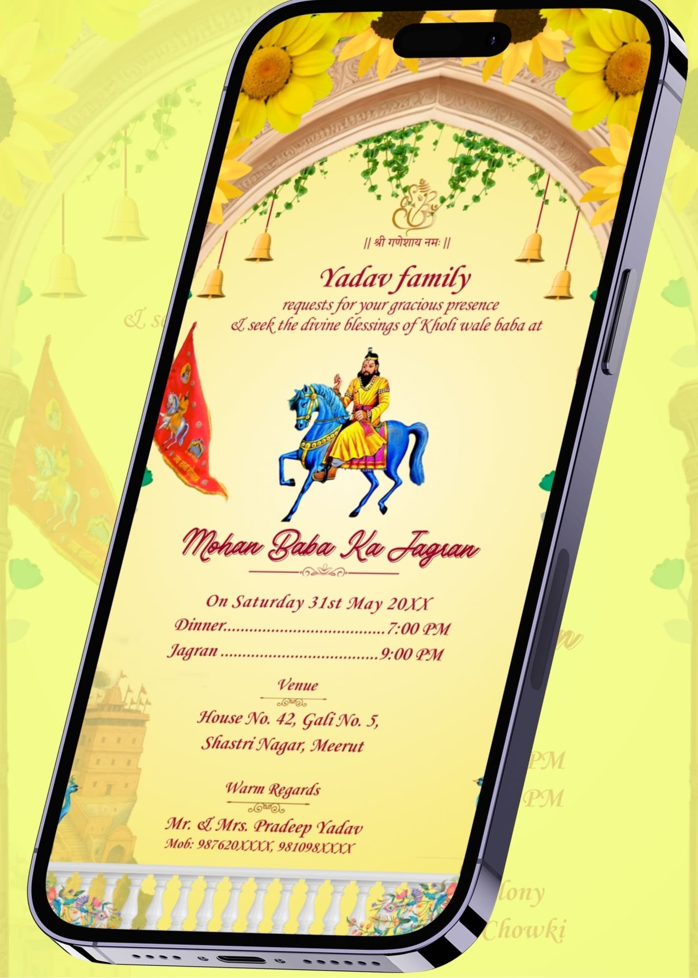 Mohan Baba Ka Jagran Invitation Digital E Card design J255033 smartphone mockup 02