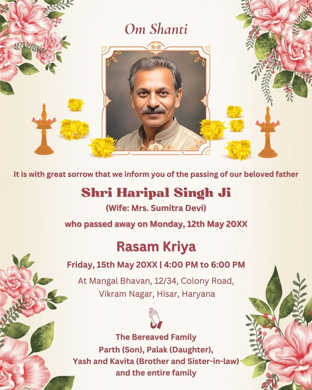 Rasam Kriya and Pagri (श्रद्धांजलि एवं शोक संदेश) – Editable Canva Template R255303 - Image 3