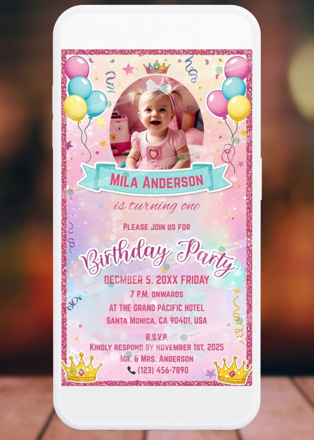 First Birthday Invitation card template for girls B256353 Smpartphone Preview
