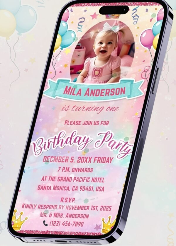 First Birthday Invitation Card for Girls | Canva Template B256353 - Image 2