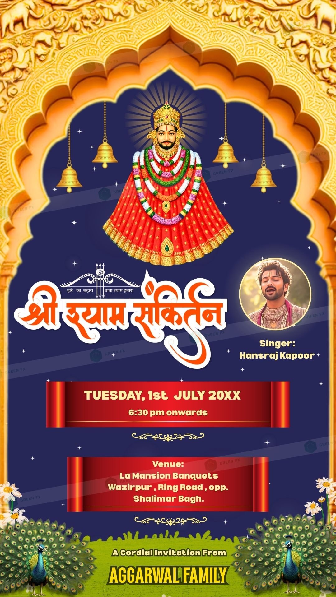 Shri Shyam Baba Kirtan Invitation Template KS256651 Blue Theme