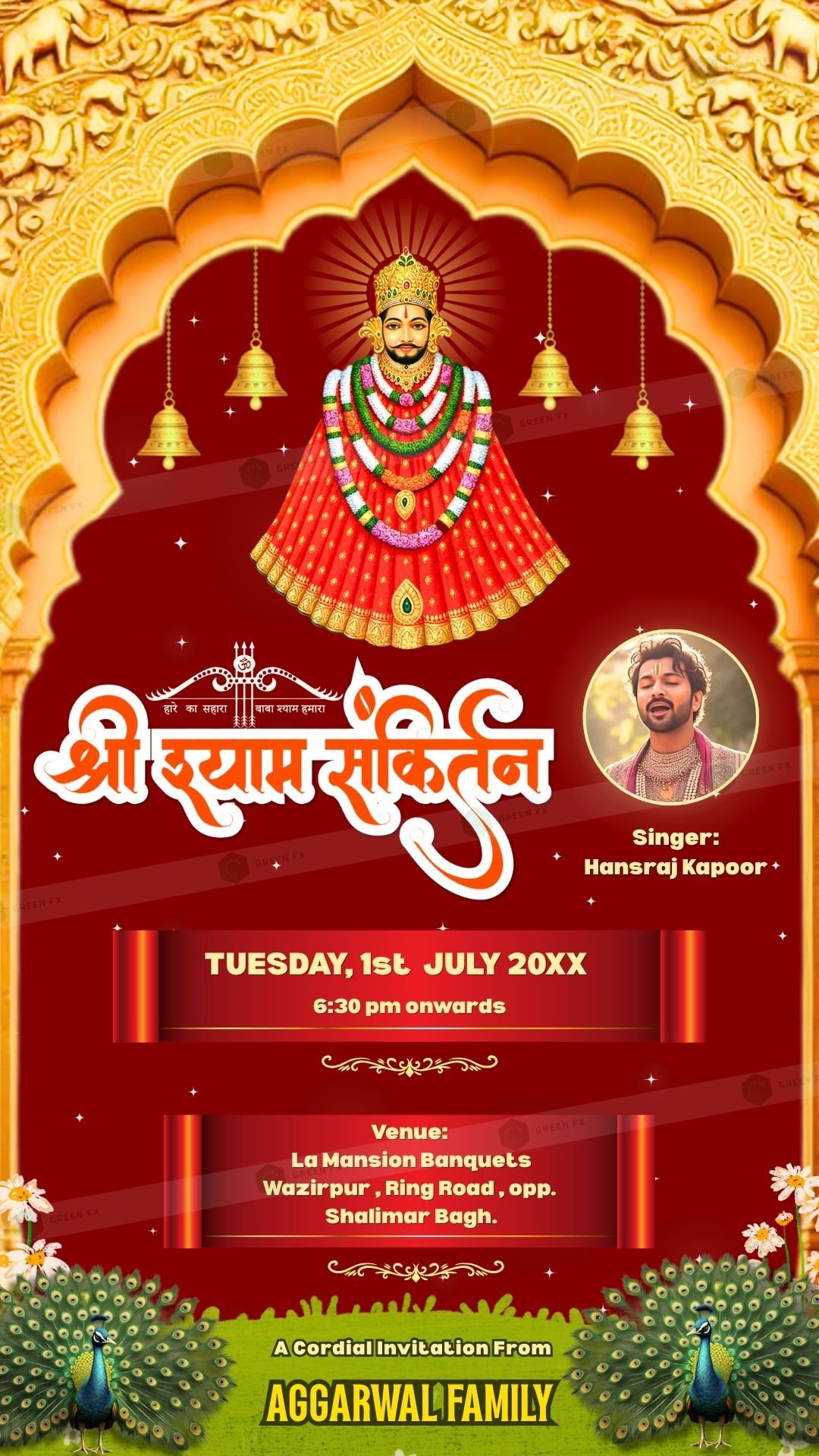 Shri Shyam Baba Kirtan Invitation Template KS256651 Red Theme