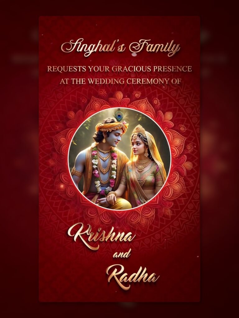 Royal Hindu Wedding Invitation Video featuring Lord Ganesha, red and gold motifs, and elegant typography.