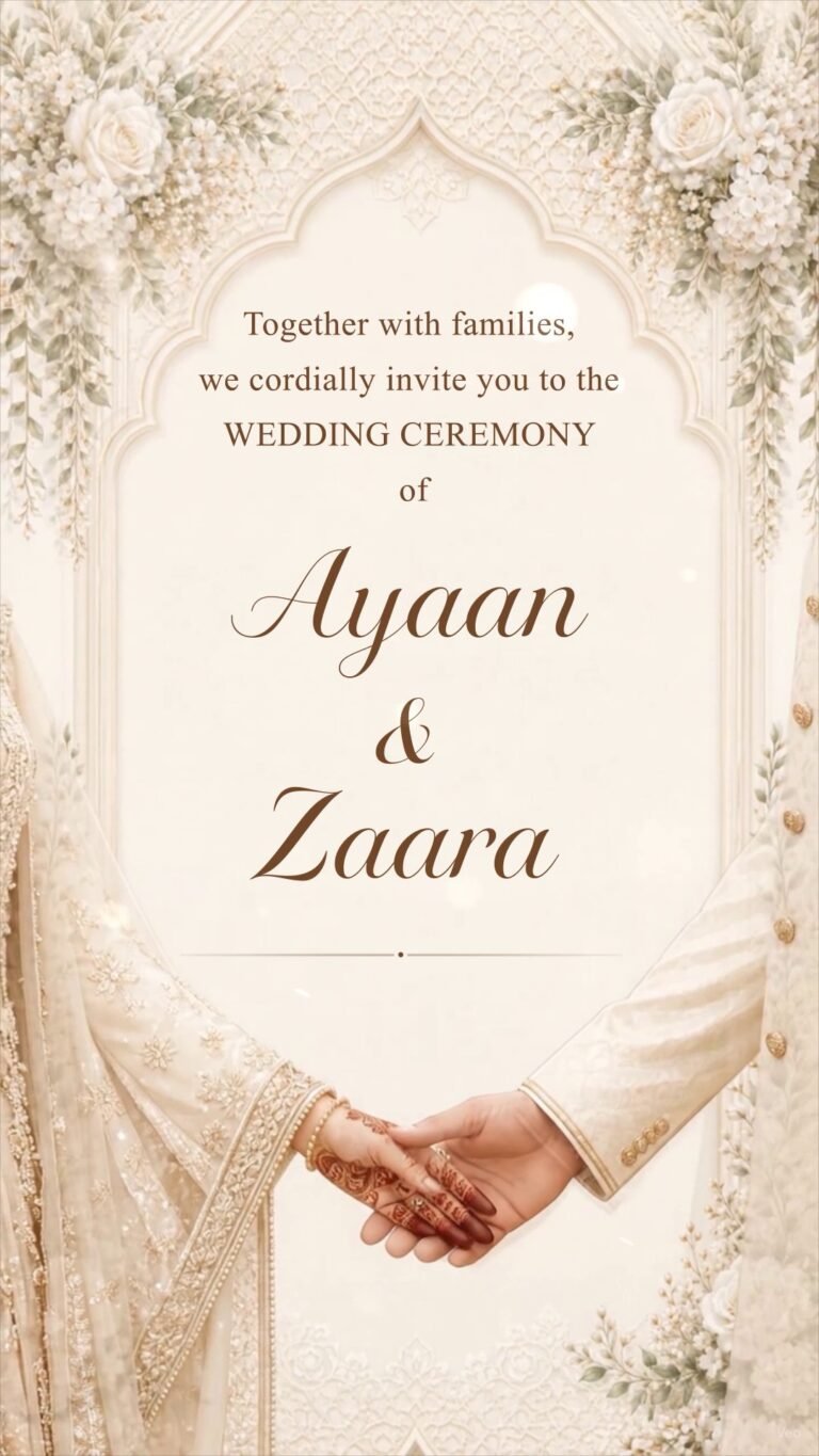 Muslim Wedding Video Invitation, Ivory and Antique Gold Style