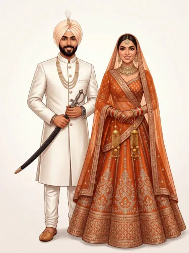 Sikh Wedding Couple Illustration