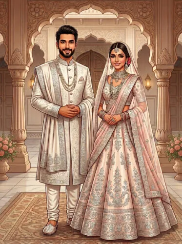 Elegant Indian Wedding Couple Caricature