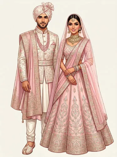 Elegant Indian Wedding Couple Illustration