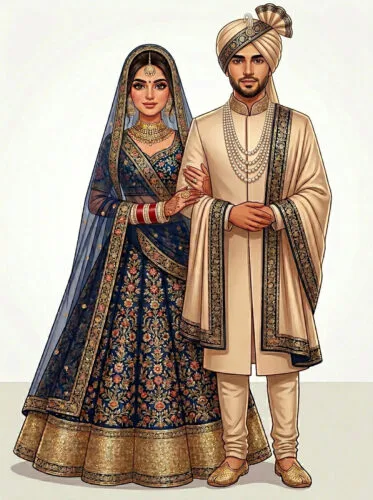 Elegant Indian Bride and Groom Digital Wedding Invitation Art