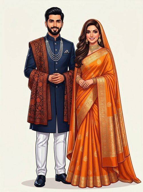 Elegant Indian Couple in Traditional Attire for Reception Invitation