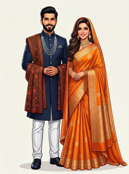 Elegant Indian Couple in Traditional Attire for Reception Invitation