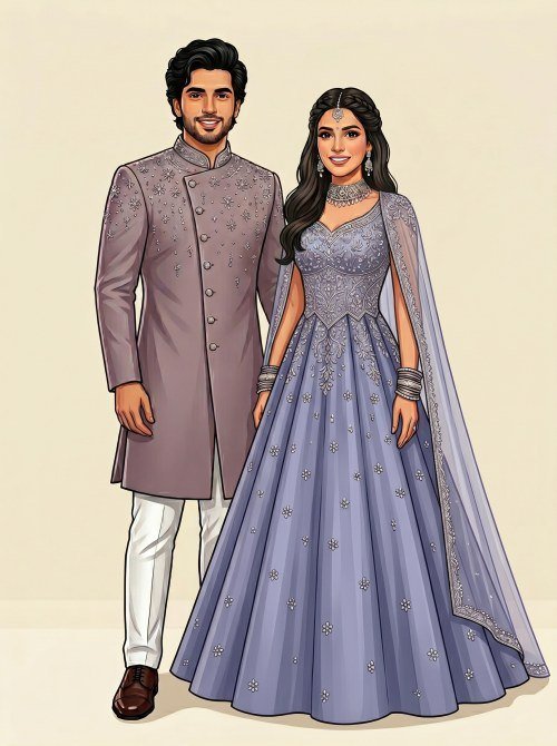 Elegant Indo Western Couple for Engagement Invitation
