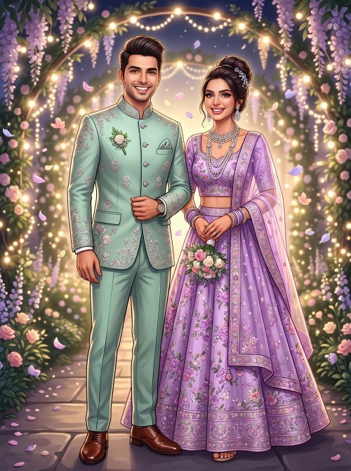 Engagement Invitation Artwork With Modern Indian Couple