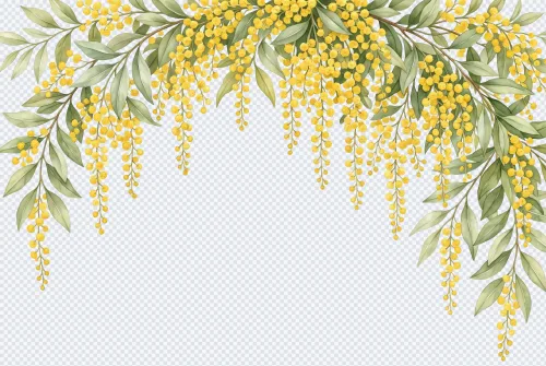 Watercolor yellow floral hanging garland border with green leaves for wedding invitations