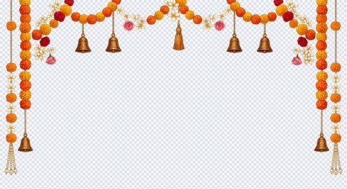 Indian Wedding Marigold Garland and Hanging Bells Border PNG
