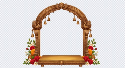 Ornate Indian Wedding Mandap Arch PNG Frame with Flowers