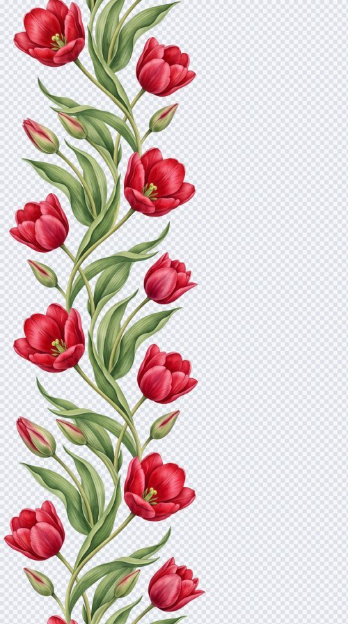 Red Tulip Vertical Floral Border PNG for Wedding Invitations