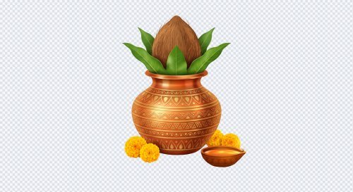 Hindu Kalash with Coconut and Diya PNG Illustration