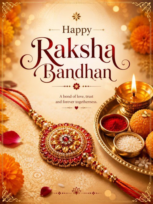 Happy Raksha Bandhan Ecard Template with Rakhi and Pooja Thali