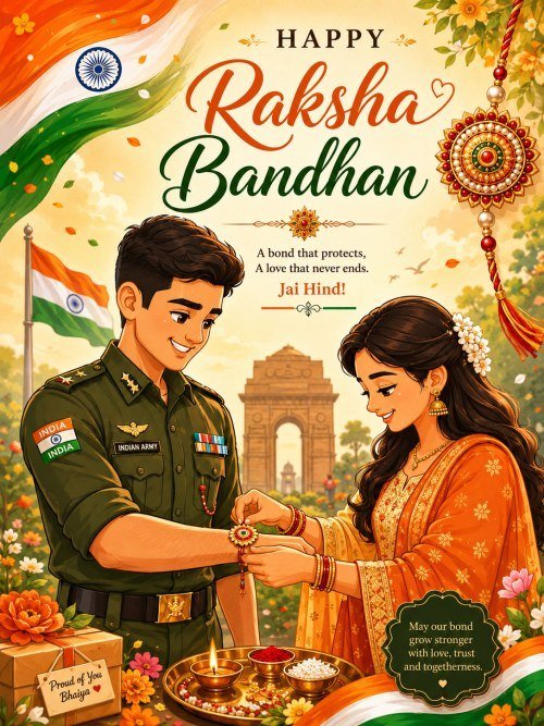 Happy Raksha Bandhan Indian Army Brother Ecard Template