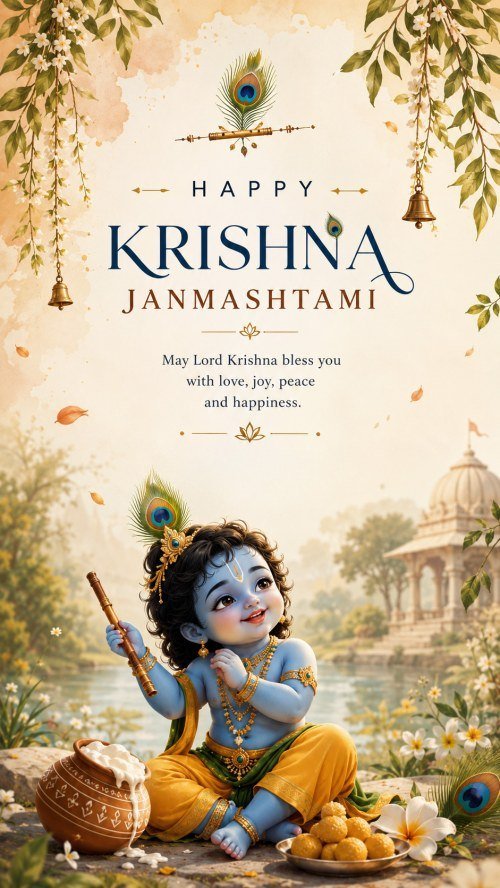 Happy Krishna Janmashtami Digital Greeting Card Template JPG