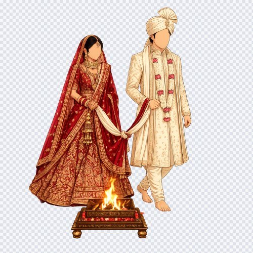 Indian Wedding Phere Faceless Couple Illustration PNG