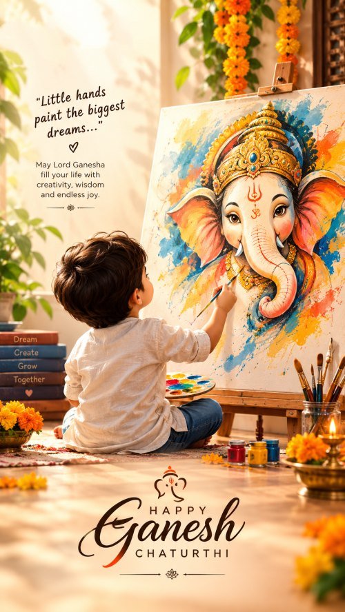 Happy Ganesh Chaturthi Child Painting Lord Ganesha Poster