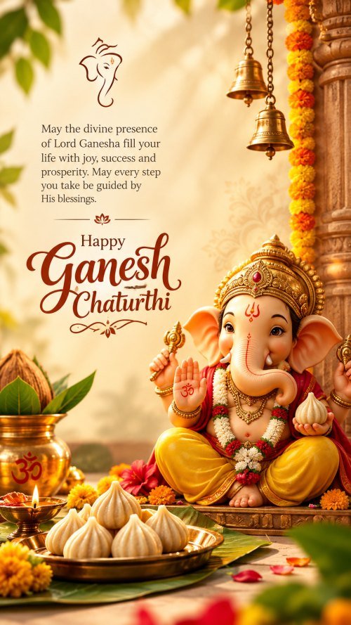 Happy Ganesh Chaturthi Greeting Template with Lord Ganesha