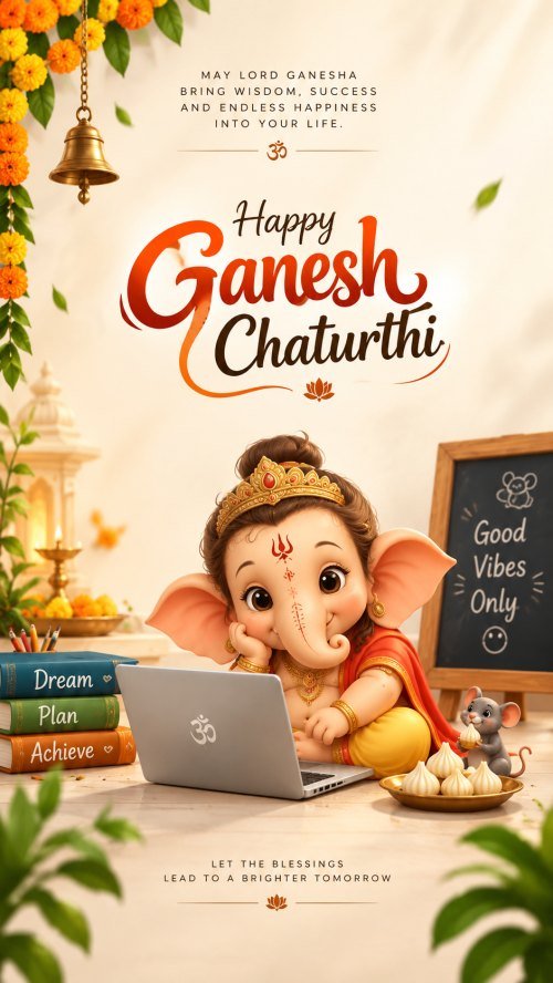 Happy Ganesh Chaturthi Cute Lord Ganesha Laptop Template