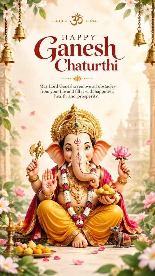Happy Ganesh Chaturthi Greeting Template with Lord Ganesha Illustration