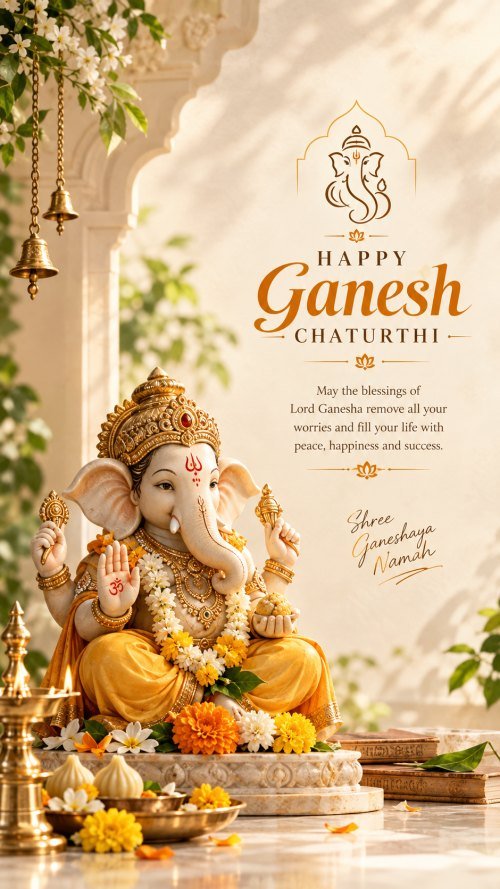 Happy Ganesh Chaturthi Lord Ganesha Greeting Card PNG