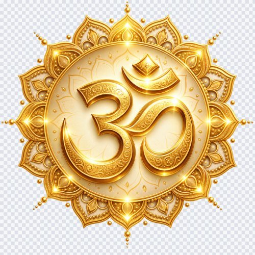 Golden Om Symbol with Mandala Frame Transparent PNG